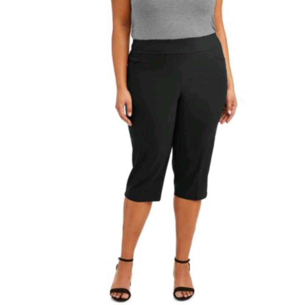 NWT Terra & Sky Black Tummy Control Stretch Capris Size 1X
